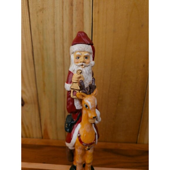 Vintage Old World Santa Claus Candlestick Holder Riding Reindeer Ceramic Figurin - Picture 8 of 14